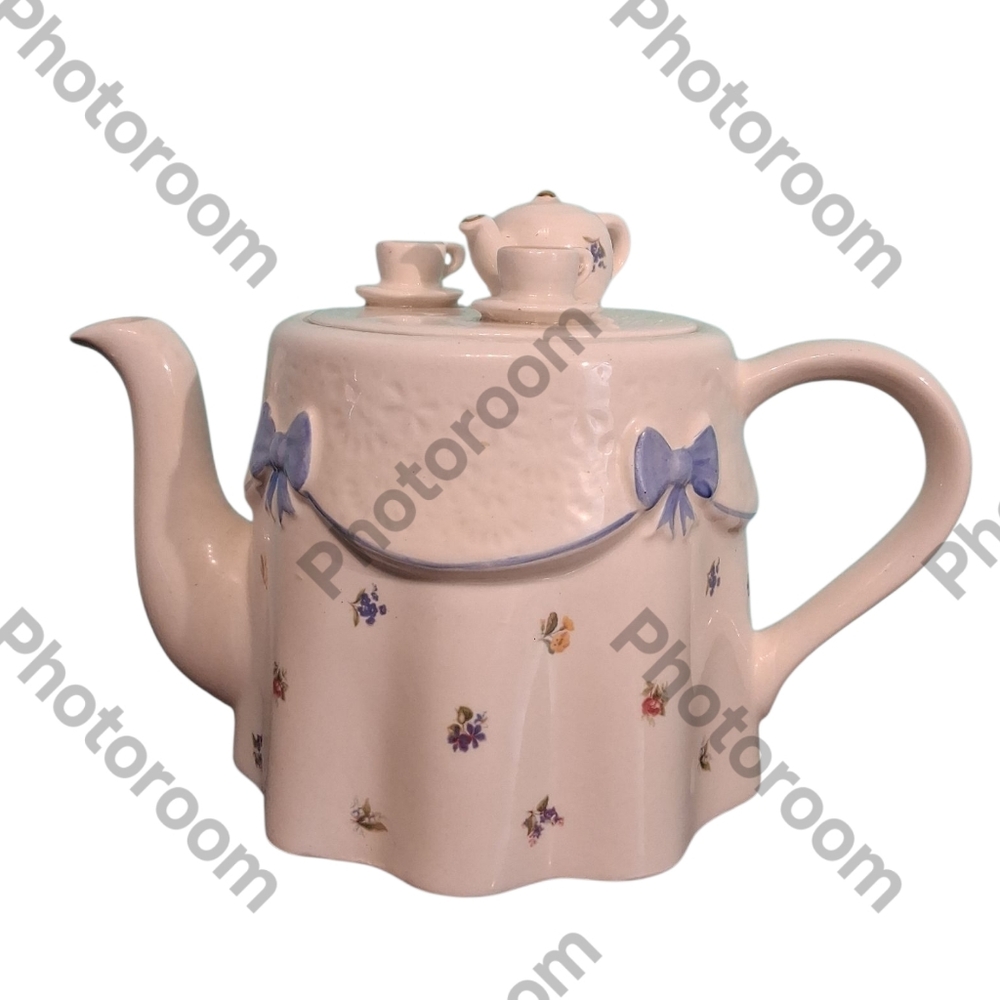 Price Kensington Potteries Floral White Teapot with Blue Accents